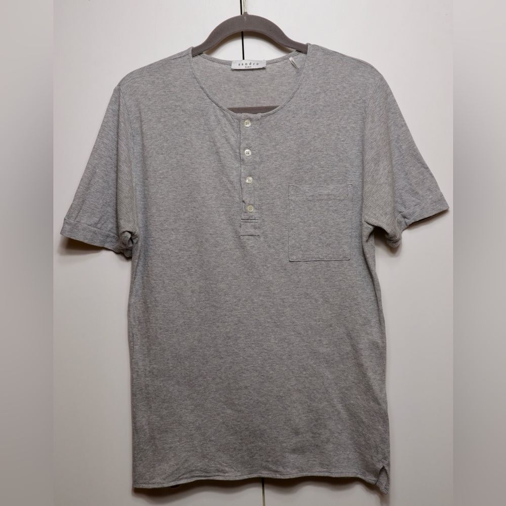 Grey Sandro Henley Short Sleeve T Shirt
